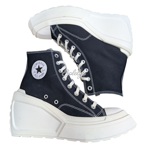 Converse Chuck 70 De Luxe Wedge Platform Black Egret Canvas Sneaker Womens 9.5 - Picture 10 of 11